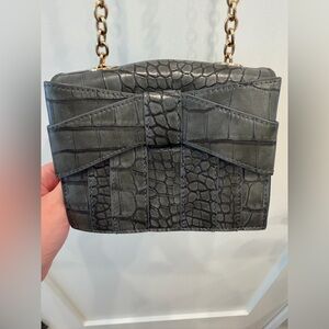 Zac Posen Gray Bow Crossbody Bag with Gold Chain